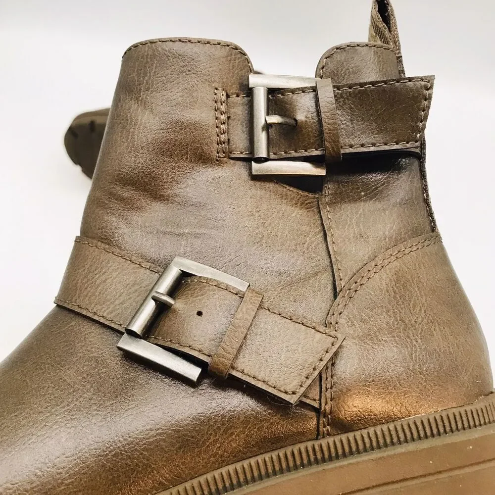 Rocket Dog Brown Conrad Ankle Boots Women's 6.5 Chunky Y2K Straps Buckles Bootie